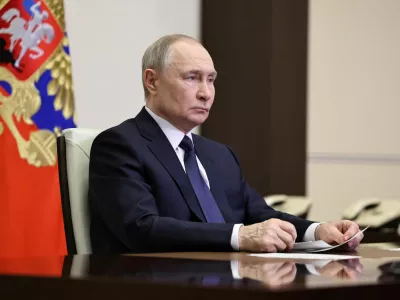 Russian President Vladimir Putin listens to a report of Chief of the General Staff of Russian Armed Forces Valery Gerasimov via video link at the Novo-Ogaryovo state residence outside Moscow, Russia April 26, 2025. Sputnik/Alexander Kazakov/Pool via REUTERS ATTENTION EDITORS - THIS IMAGE WAS PROVIDED BY A THIRD PARTY.