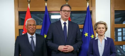 FILED - 25 March 2025, Belgium, Brussels: Serbian President Aleksandar Vucic (C) meets with European Commission President Ursula von der Leyen (R) and European Council President Antonio Costa in Brussels. EU Enlargement Commissioner Marta Kos has backed calls by protesters in Serbia to tackle corruption and boost the rule of law, as she calls on the country to get its EU membership bid back on track. Photo: Alexandros Michailidis/EU Council/dpa - ATTENTION: editorial use only and only if the credit mentioned above is referenced in full