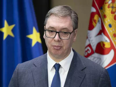 FILED - 10 December 2024, Saxony, Freiberg: Serbian President Aleksandar Vucic speaks during a press conference at the City and Mining Museum in Freiberg. Photo: Sebastian Kahnert/dpa