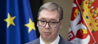 FILED - 10 December 2024, Saxony, Freiberg: Serbian President Aleksandar Vucic speaks during a press conference at the City and Mining Museum in Freiberg. Photo: Sebastian Kahnert/dpa