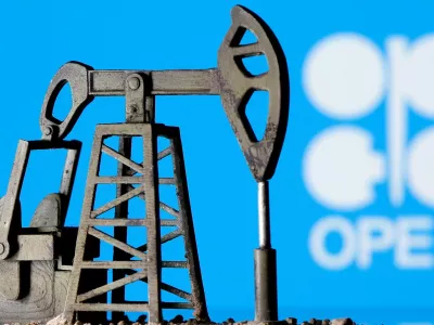 FILE PHOTO: A 3D printed oil pump jack is seen in front of displayed Opec logo in this illustration picture, April 14, 2020. REUTERS/Dado Ruvic/Illustration/File Photo