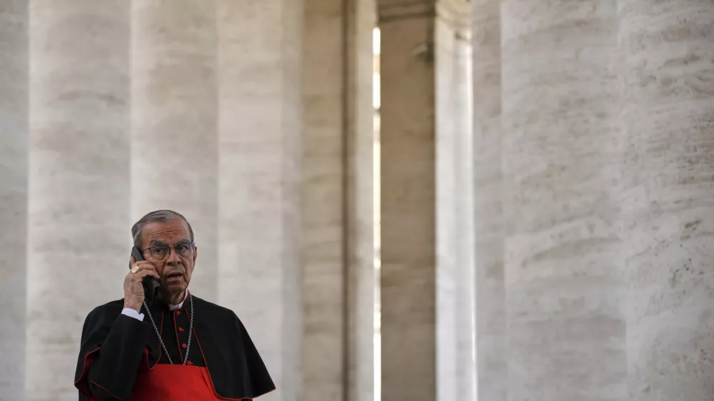 Cardinal Gregorio Rosa Chavez leaves the Vatican, Saturday, May 3, 2025, after attending a session of the General Congregation of cardinals in the New Synod Hall where they are preparing for the upcoming conclave starting on May 7, to elect the 267th Roman pontiff. (AP Photo/Andrew Medichini)