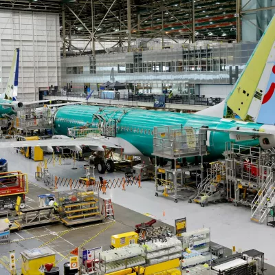 FILE PHOTO: Boeing 737 MAX aircraft are assembled at the company's plant in Renton, Washington, U.S. June 25, 2024. Jennifer Buchanan/Pool via REUTERS/File Photo