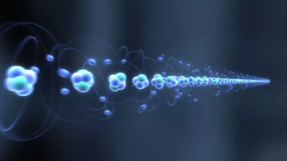 Atoms in a strand of hair.CGI Still