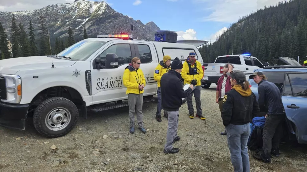 The Okanogan County Search and Rescue team responds to a climbing accident in the North Cascades mountains in Washington on Sunday, May 11, 2025. (Okanogan County Sheriff's Office via AP)