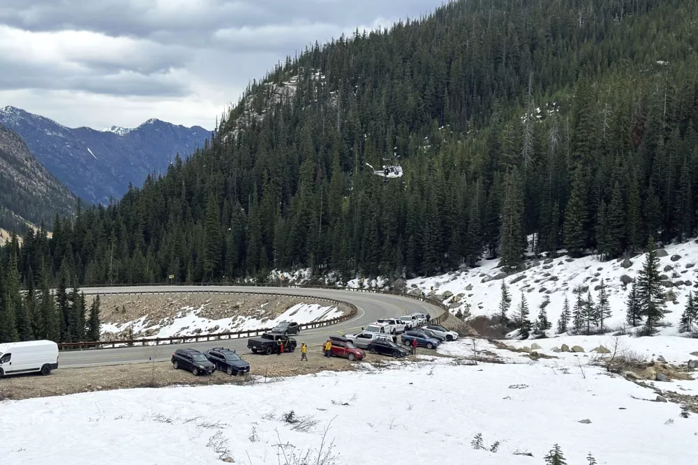 The Okanogan County Search and Rescue team responds to a climbing accident in the North Cascades mountains in Washington on Sunday, May 11, 2025. (Okanogan County Sheriff's Office via AP)