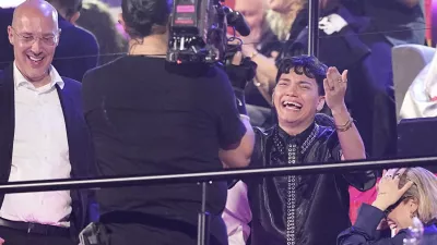 JJ from Austria who performed the song "Wasted Love" to voting during the Grand Final of the 69th Eurovision Song Contest, in Basel, Switzerland, Saturday, May 17, 2025. (AP Photo/Martin Meissner)