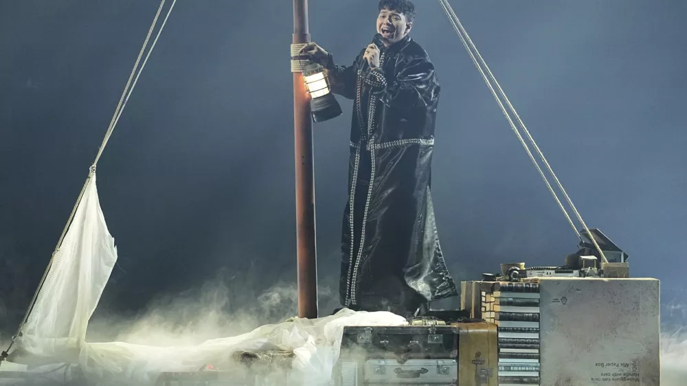 JJ from Austria performs the song "Wasted Love" during the Grand Final of the 69th Eurovision Song Contest, in Basel, Switzerland, Saturday, May 17, 2025. (AP Photo/Martin Meissner)