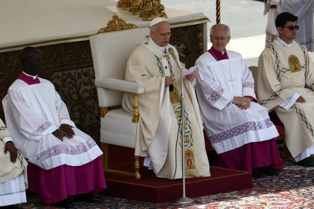 Pope Leo XIV attends his inaugural Mass in Saint Peter?s Square, at the Vatican, May 18, 2025. REUTERS/ELOISA LOPEZ
