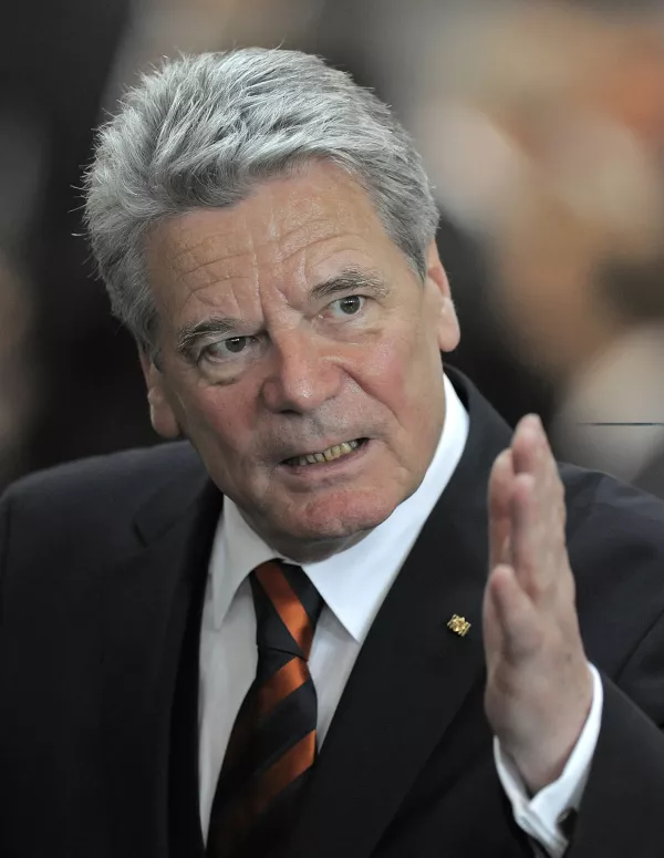 Joachim Gauck, German presidential candidate of the German Green Party and the Social Democrats (SPD), gestures prior to the election of the new German President during the Federal Assembly in the Berlin at the Reichstag parliament building, Wednesday, June 30, 2010. The Federal Assembly had to elect a new president after President Horst Koehler's resignation on May 31, 2010. (AP Photo/Jens Meyer)