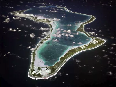 FILE - This image realeased by the U.S. Navy shows an aerial view of Diego Garcia. (U.S. Navy via AP, File)