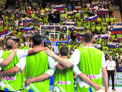 - slovenski ko&scaron;arkarski navijači- 8.9.2013 v Celju - ko&scaron;arka - Slovenija - Hrva&scaron;ka, EuroBasket 2013 - evropsko prvenstvo v ko&scaron;arki - 4. krog - skupina C: - Slovenska ko&scaron;arkarska reprezentanca je doživela prvi poraz - po podalj&scaron;ku jo je premagala Hrva&scaron;ka s 76:74//FOTO: Luka Cjuha