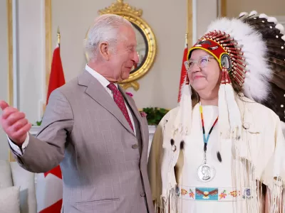 Britain's King Charles meets with National Chief of the Assembly of First Nations Cindy Woodhouse Nepinak as he visits the Rideau Hall residence during a two-day visit in Ottawa, Ontario, Canada May 26, 2025. REUTERS/Blair Gable/Pool