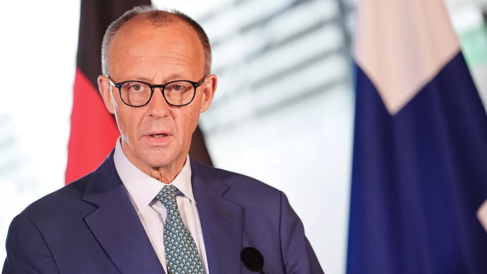 27 May 2025, Finland, Turku: German Chancellor Friedrich Merz gives a press conference after a joint meeting with the Finnish Prime Minister. Photo: Kay Nietfeld/dpa