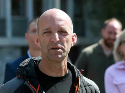 15.05.2025 - novinarska konferenca sindikatov in delavskih organizacij, ki nasprotujejo pokojninski reformiDavid &Scaron;varcFoto: Tomaž Skale