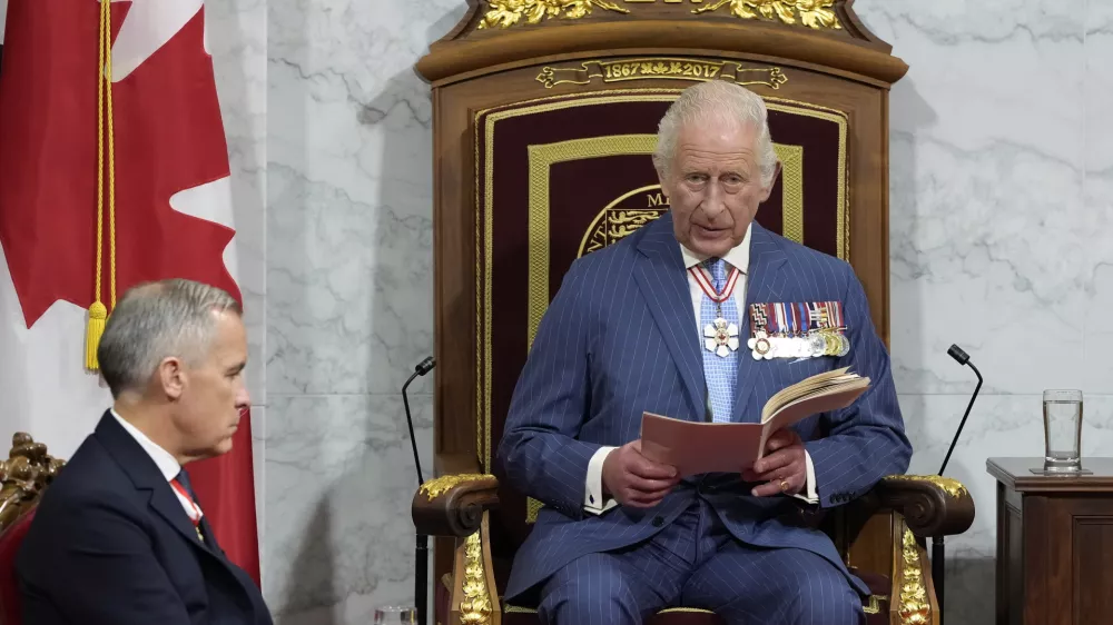 King Charles delivers the speech from the throne in the Senate in Ottawa on Tuesday, May 27, 2025. THE CANADIAN PRESS/Adrian Wyld/The Canadian Press via AP)