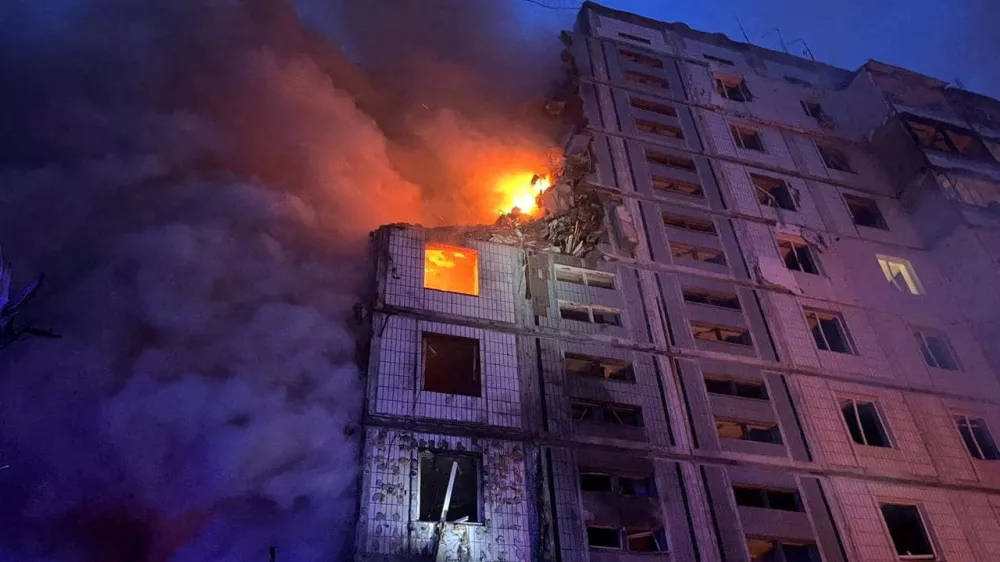 A view shows a heavily damaged residential building hit by a Russian missile, amid Russia's attack on Ukraine, in Uman, Cherkasy region, Ukraine April 28, 2023. Press service of the Interior Ministry of Ukraine/Handout via REUTERS ATTENTION EDITORS - THIS IMAGE HAS BEEN SUPPLIED BY A THIRD PARTY.   TPX IMAGES OF THE DAY