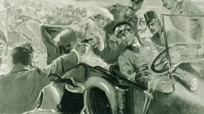 Takole so v časopisu leta 1914 upodobili atentat na avstrijskega prestolonaslednika Franca Ferdinanda. F Getty images