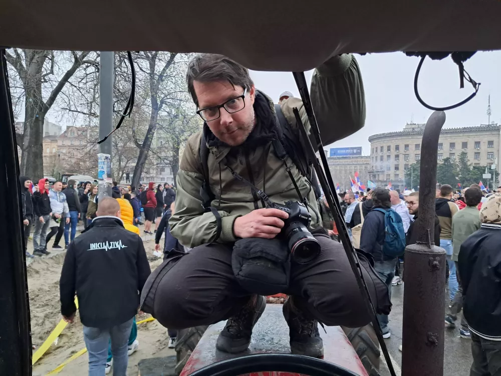 Luka Cjuha na protestu v Beogradu15.3.2025 - Beograd - Srbija - &scaron;tudentski protest - največji shod v zgodovini Srbije Foto: Miha Turk