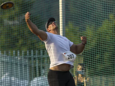 Kristjan Čeh disk9.7.2023 - Atletika - Državno prvenstvo v atletiki Velenje - atletska zveza slovenijeFOTO: Luka Cjuha