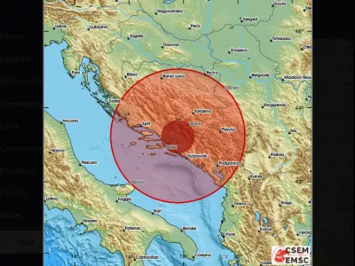 Epicenter potresa pri Mostarju. Vir: EMSC