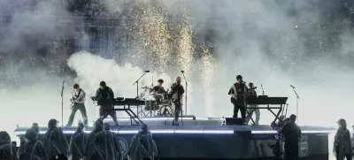 Linkin Park performs before the Champions League final soccer match between Paris Saint-Germain and Inter Milan at the Allianz Arena in Munich, Germany, Saturday, May 31, 2025. (AP Photo/Martin Meissner)