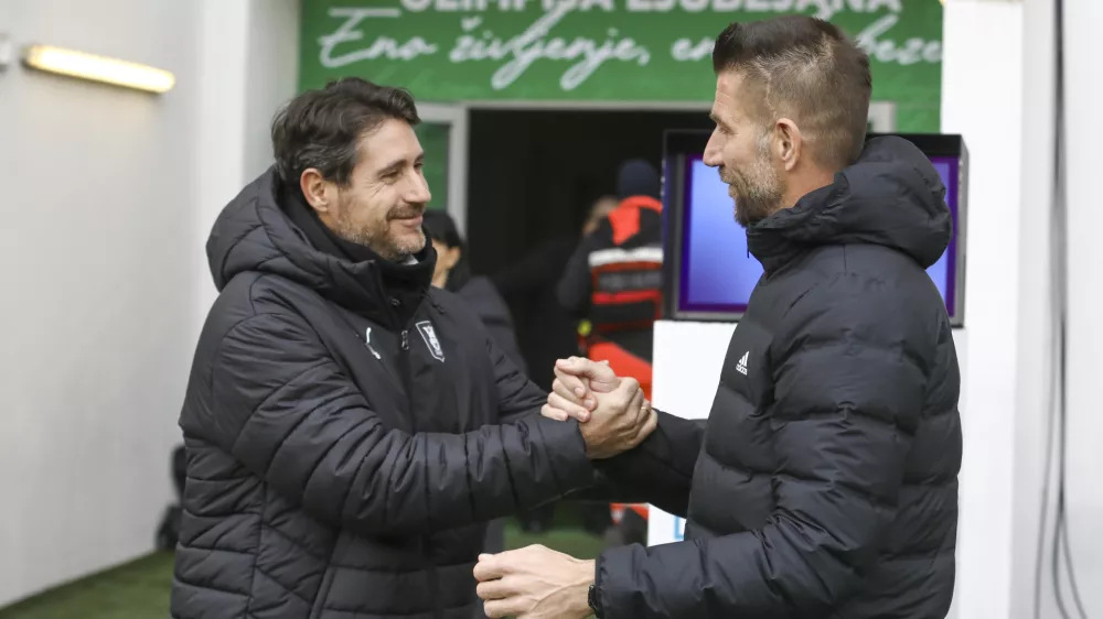 Victor Sanchez in Bo&scaron;tjan Cesar 10.11.2024 - nogomet tekma Olimpija - Maribor - stadion Stožice   FOTO: LUKA CJUHA