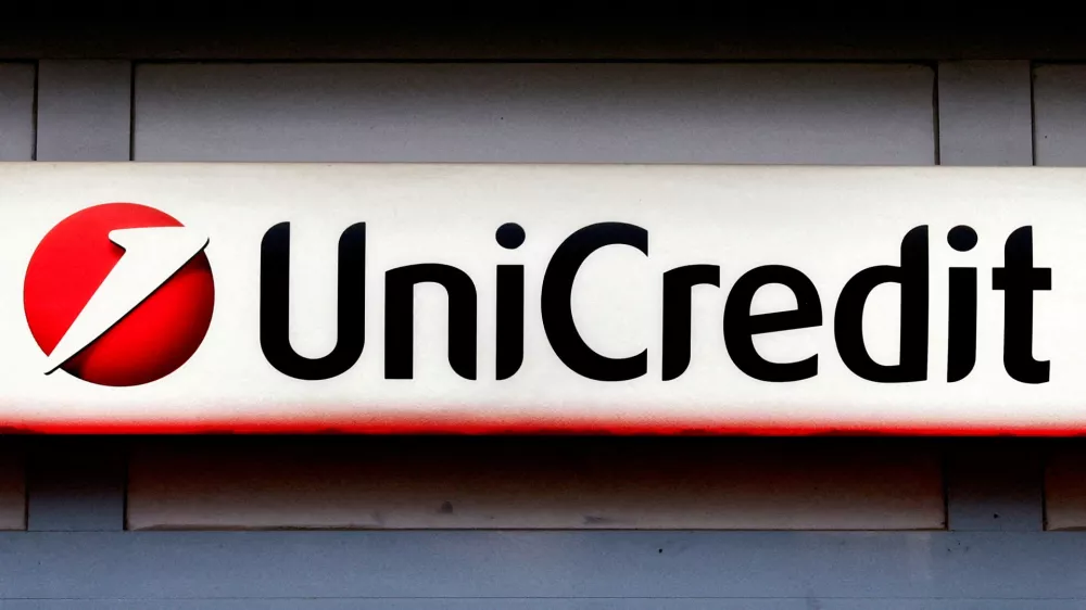 FILE PHOTO: UniCredit bank logo is pictured in Rome, Italy, November 25, 2024. REUTERS/Yara Nardi/File Photo