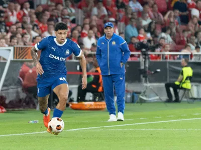 2X0J975 April 11, 2024. Lisbon, Portugal. Marseille's forward from Brazil Luis Henrique (44) in action during the game of the 1st Leg of Quarter Finals for the UEFA Europa League Playoffs, SL Benfica vs Olympique de Marseille Credit: Alexandre de Sousa/Alamy Live News