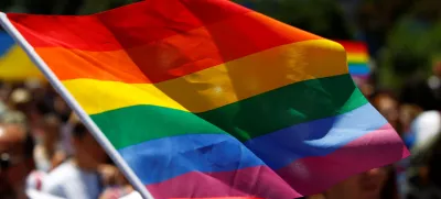 FILE PHOTO: The rainbow flag, commonly known as the gay pride flag or LGBT pride flag, is seen during the first Gay Pride parade in Skopje, North Macedonia June 29, 2019. REUTERS/Ognen Teofilovski