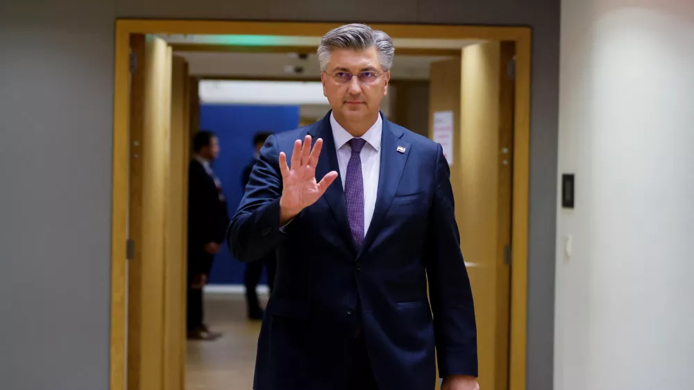 Croatia's Prime Minister Andrej Plenkovic walks on the day of a European Union leaders informal summit in Brussels, Belgium June 17, 2024. REUTERS/Johanna Geron