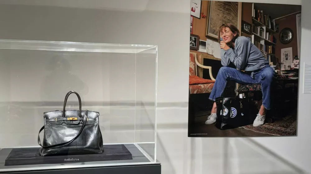 June 9, 2025, New York, New York, USA: Jane Birkin's Original Hermes Birkin Bag, crafted nearly forty years ago by the esteemed French fashion house Hermes, this all-black leather prototype, now known as The Original Birkin, laid the foundation for what would become the most iconic and sought-after handbag in the world. seen during the press preview for Sotheby's Luxury Week June 2025 held at Sotheby's New York.,Image: 1008953565, License: Rights-managed, Restrictions:, Model Release: no