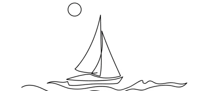 Yachts on sea waves. Seagull in the sky. Continuous line drawing illustration. Isolated on white background / Foto: Juliawhite