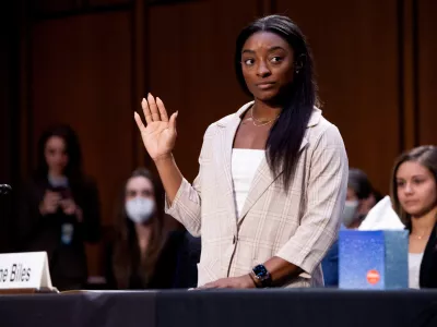 Pričanje gimnastičarke Simone Biles.&nbsp;/ Foto: Pool via Reuters