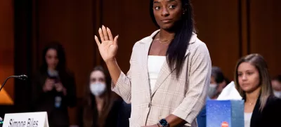 Pričanje gimnastičarke Simone Biles. / Foto: Pool via Reuters