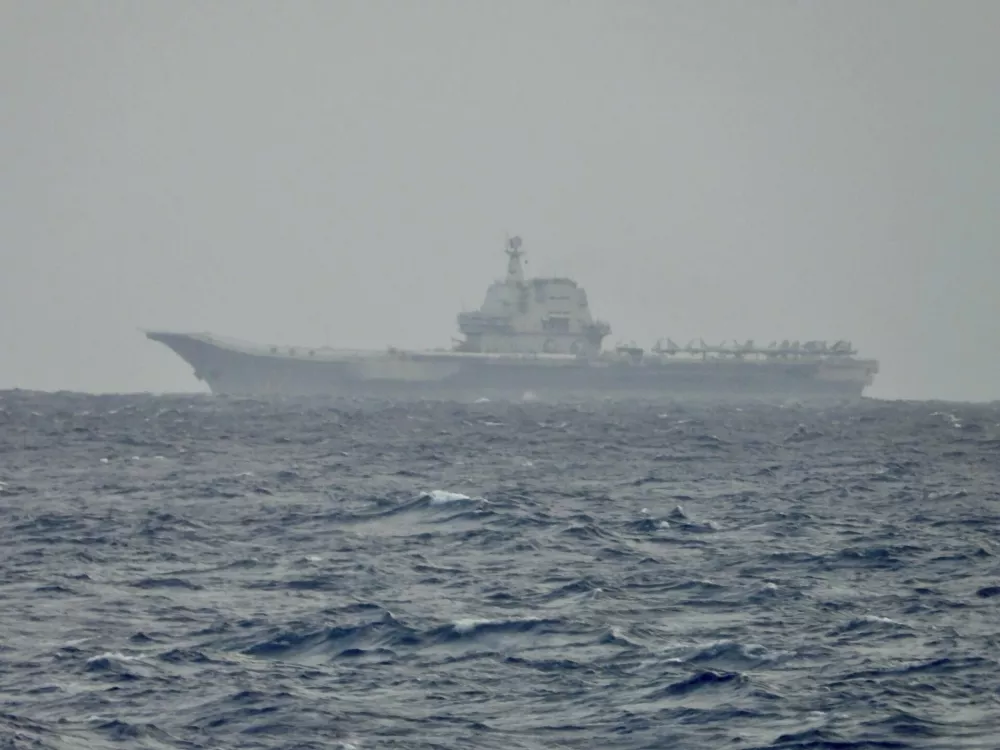 FILE - This image released by the Taiwan Ministry of National Defense shows China's Shandong aircraft carrier sailing near Taiwan on Monday, March 31, 2025. (Taiwan Ministry of National Defense via AP,File)
