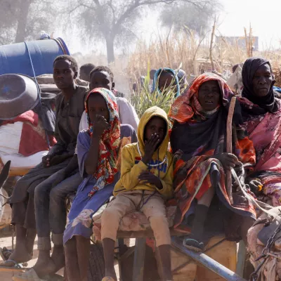 FILE PHOTO: Displaced people ride a an animal-drawn cart, following Rapid Support Forces (RSF) attacks on Zamzam displacement camp, in the town of Tawila, North Darfur, Sudan April 15, 2025. REUTERS/Stringer/File Photo