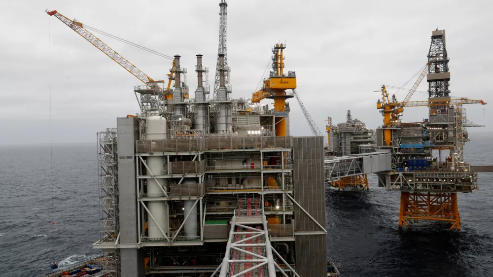 FILE PHOTO: A general view of the Equinor's Johan Sverdrup oilfield platforms in the North Sea, Norway December 3, 2019. REUTERS/Ints Kalnins/File Photo