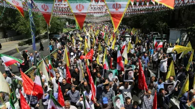 TEHRAN, IRAN - JUNE 13: Thousands gather in Enqelab square to protest against Israel's attack on Iran, after the Friday prayer in Tehran, Iran on June 13, 2025. Protesters carried Iranian flags and chanted slogans against Iran and the USA. Fatemeh Bahrami / AnadoluNo Use USA No use UK No use Canada No use France No use Japan No use Italy No use Australia No use Spain No use Belgium No use Korea No use South Africa No use Hong Kong No use New Zealand No use Turkey