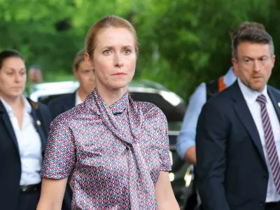 European Union High Representative for Foreign Affairs and Security Policy Kaja Kallas leaves the InterContinental hotel to speak to media after nuclear talks with Iran in Geneva, Switzerland, June 20, 2025. REUTERS/Denis Balibouse