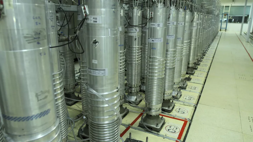 This photo released on Tuesday, Nov. 5, 2019 by the Atomic Energy Organization of Iran shows centrifuge machines in Natanz uranium enrichment facility in central Iran. Iran announced on Monday that had started gas injection into a 30-machine cascade of advanced IR-6 centrifuges in Natanz complex. (Atomic Energy Organization of Iran via AP)