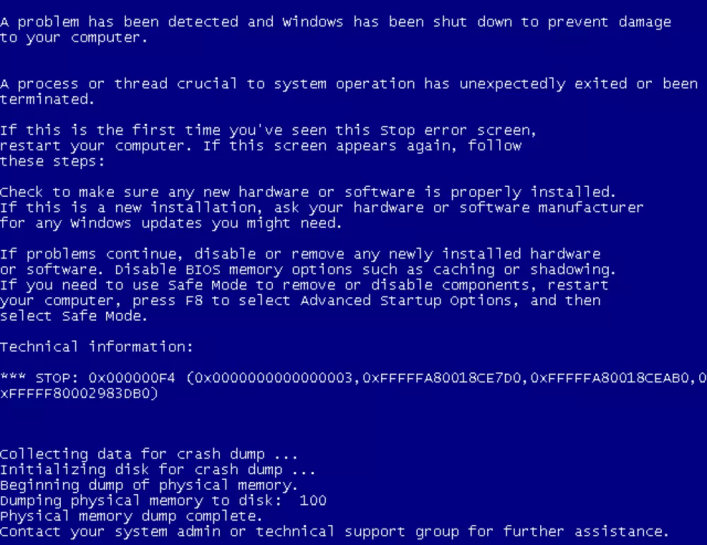modri zaslon smrti Windows xp