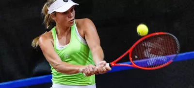 Veronika Erjavec of Slovenia during Day 1 of Billie Jean King Cup Qualifiers between Slovenia and Netherlands, on November 15, 2024 in Bela dvorana, Velenje, Slovenia. Photo by Vid Ponikvar / Sportida
