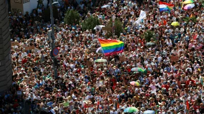 People attend The Budapest Pride March in Budapest, Hungary, June 28, 2025. REUTERS/Bernadett Szabo