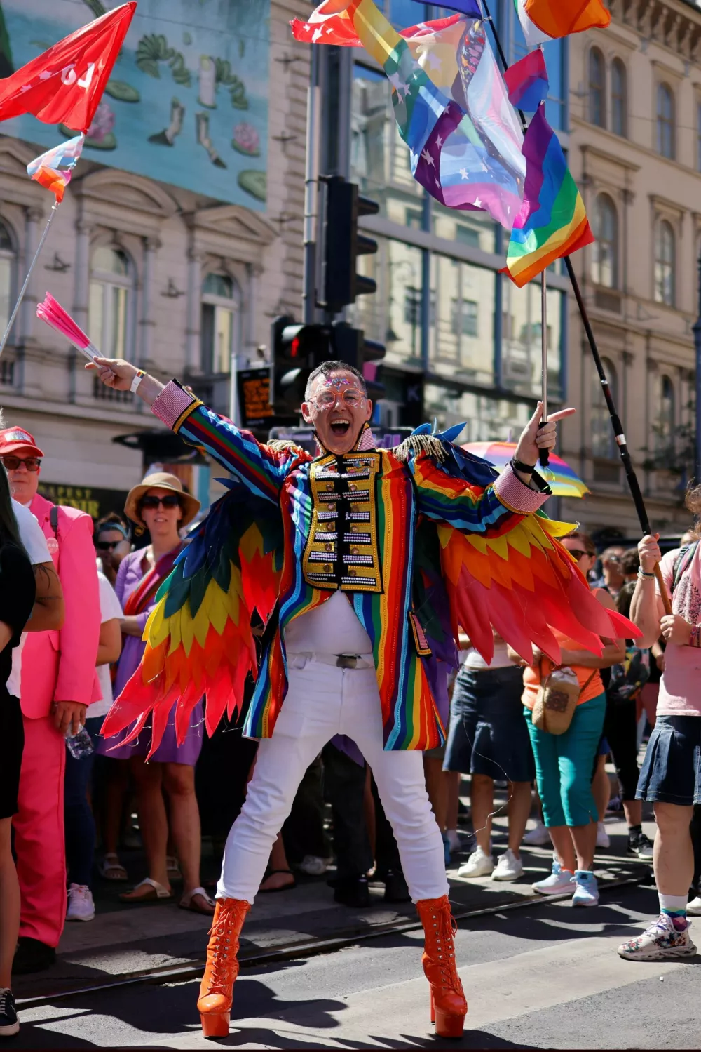 A person attends The Budapest Pride March in Budapest, Hungary, June 28, 2025. REUTERS/Lisa Leutner