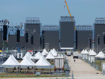 Stage is being built for the Croatian singer Marko Perkovic Thompson poised to break world record for largest paid concert in Zagreb, Croatia, July 2, 2025. REUTERS/Antonio Bronic