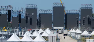 Stage is being built for the Croatian singer Marko Perkovic Thompson poised to break world record for largest paid concert in Zagreb, Croatia, July 2, 2025. REUTERS/Antonio Bronic