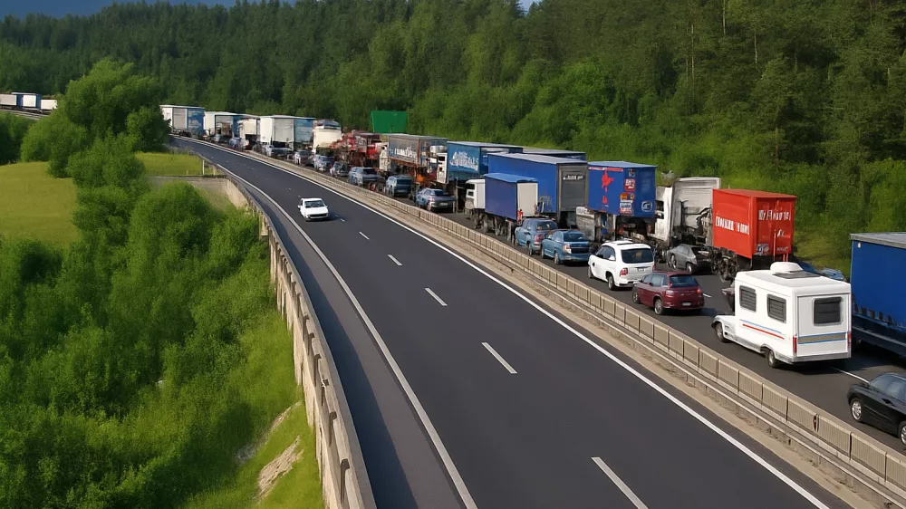 Gneča na cesti, avtocesta, gneča na avtocesti, promet,prometni zastojChat GPT izostritev.