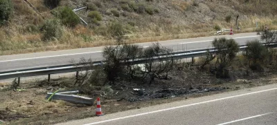 The site of the car accident in which Liverpool player Diogo Jota and his brother died in the north-western city of Zamora, Spain, Thursday, July 3, 2025. (AP Photo/Emilio Fraile)