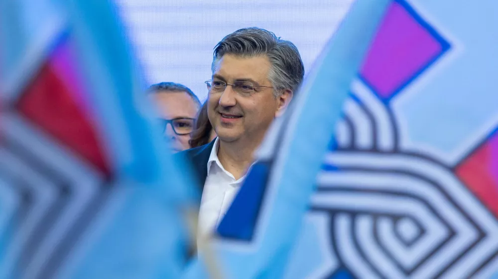 Croatian Prime Minister and Croatian Democratic Union (HDZ) party chief Andrej Plenkovic attends an election rally in Zagreb, Croatia, April 14, 2024. REUTERS/Antonio Bronic